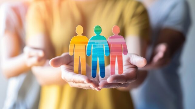 HR Specialist Promoting Diversity and Inclusion Policy with Diverse Team in Blurred Background - Enhancing Corporate Culture and Inclusion