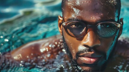 Handsome black man swimmer athlete. Sports, diversity and inclusion concept