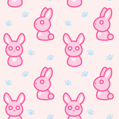 Cute Pink Bunny Pattern with Paw Prints