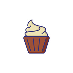 Cupcake with cream line icon. Sweet food, dessert, bakery. Restaurant concept. Vector illustration can be used for topics like food, unhealthy eating, confectionary
