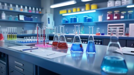 Chemistry lab setup with various experimental tools High quality images