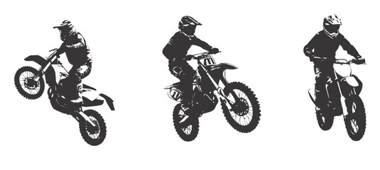 silhouettes of man riding on motocross vector design