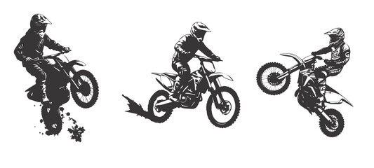 silhouettes of man riding on motocross vector design