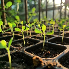 Close-up of seedlings growing in a sustainable garden, [Ecology], [Green practices]