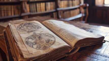 Close-up of an open history textbook with illustrations High quality images