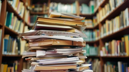 Stack of educational journals and research articles High quality images