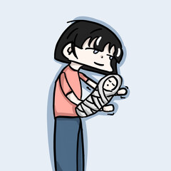 Cartoon woman holding a baby in her hands