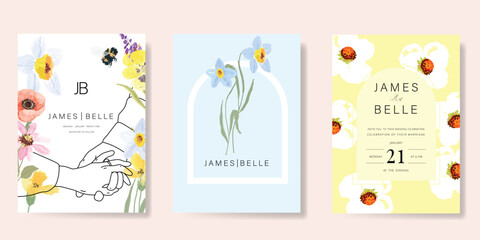 sweet elegant pink botanical Wedding Invitation, floral invite thank you, rsvp modern card Design in leaf and flower water color texture decorative Vector elegant rustic template
