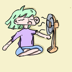 The person in purple was turning on a fan to cool the heat away from his body.