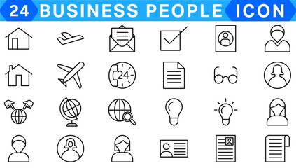24 line icon set related to business and people