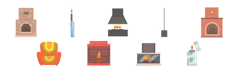 Fireplace and Hearth Design Element and Object Vector Set