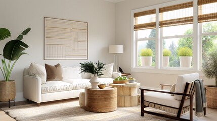 Living room with new nostalgia design, combining vintage furniture with modern accents