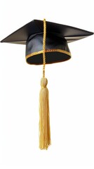 Graduation cap with golden tassel on a white background