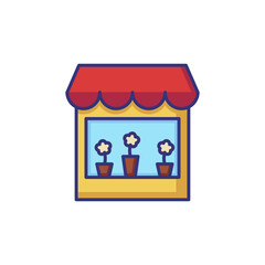 Flower shop line icon. Store front, decoration, window. Shop concept. Vector illustration can be used for topics like small business, floristry, retail