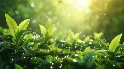 seedlings growth in a beautiful green forest background