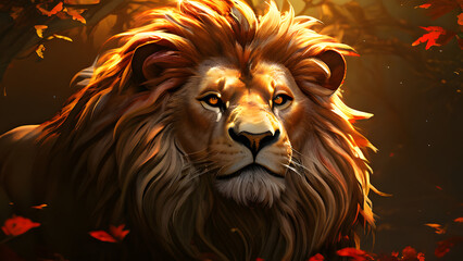 Naklejka premium the-lion-is-looking-for-a-prey-cooler-full-arts lion, wild, wildlife, nature, animal, africa, king, cat, carnivore, feline, mammal, male, dangerous, predator, background, hunter, danger, mane, leo, 