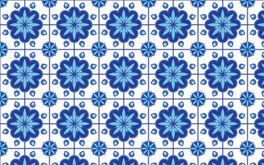 Decorative mosaic flowe blue color seamless pattern-019.eps