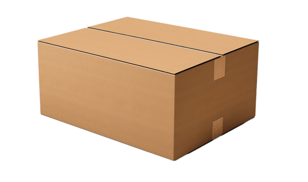 Closed cardboard box is isolated on transparent background.
