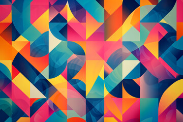 geometric abstract pattern, Modern trendy abstract pattern, Collage contemporary seamless pattern, Vibrant Geometric Abstract Pattern Wallpaper with Dynamic Bright Colors and Intricate Design Elements