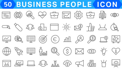 Business teamwork icons set. Contains such icons as business people, idea, presentation, goal, reward, delegation and others. Work group. Outline icons collection. Line style - stock vector.