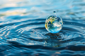 a water droplet on top of a planet earth