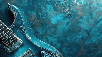 Blue electric guitar on textured background