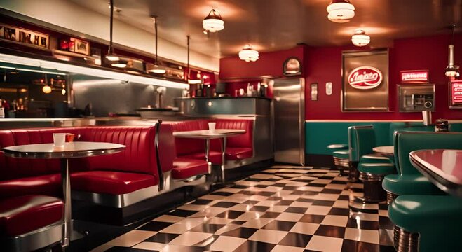 Elegant American restaurant interior with retro style seating