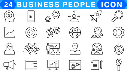 Business people, human resources, office management - thin line web icon set. Outline icons collection. Simple vector illustration