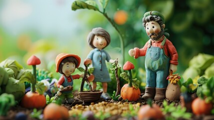Plasticine character. Family gardening