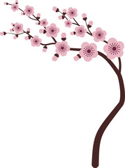 Pink plum blossom branch. Oriental flower with flat illustration.	

