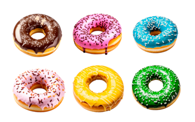 Colorful doughnuts collection. Isolated design element on the transparent background.