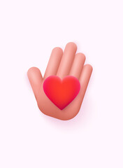 Hands holding red heart, heart health insurance, happy volunteer charity, CSR social responsibility, world heart day, world health day, world mental health day. 3D Web Vector Illustration.