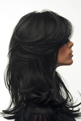 Fototapeta premium Hair Wig. Black Woman's Profile with Brown Hair Wig Isolated on White Background