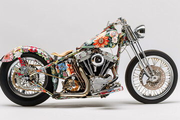 a motorcycle decorated with flowers