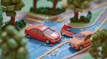Plasticine characters. Car accident at a crossroads