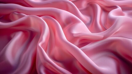 Fototapeta premium Pink silk fabric with elegant folds, close-up. Luxury textile and fashion concept