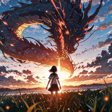Anime dragon fight