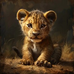 Obraz premium Lion Baby. Sweet 6-Week-Old Lion Cub of Big Cat Family in Adorable Pose
