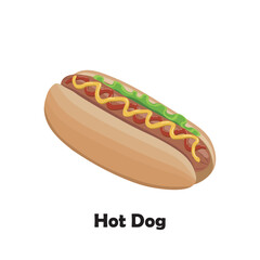 Hot dog illustration flat vector isolated on white background. Fast food. Unhealthy food.