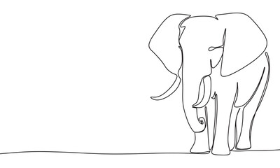 Elephant, one line continuous. Line art Elephant. Hand drawn vector art.