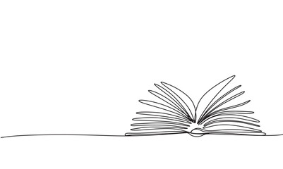 Open book one line continuous. Line art Open book. Hand drawn vector art.