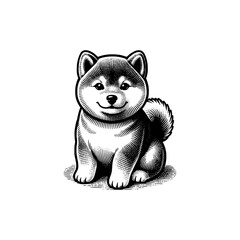 cute shiba inu dog hand drawn art style vector illustration