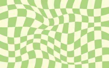 Trendy modern wavy distorted checkered vector pattern background Pattern psychedelic checkerboard Twisted and distorted retro groovy style texture illustration © Salnikova Studio