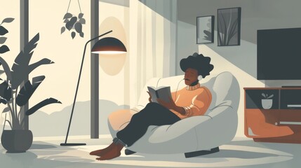 Serene Woman Reading a Book in Cozy Living Room