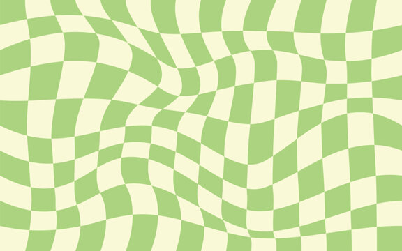 Trendy modern wavy distorted checkered vector pattern background Pattern psychedelic checkerboard Twisted and distorted retro groovy style texture illustration