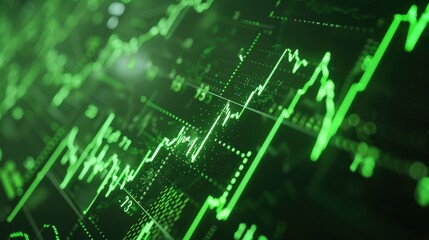 Fototapeta premium Dynamic Green Financial Stock Market Chart with Rising Graphs and Data Points