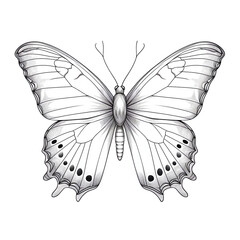 A white pencil drawing of an elegant  Xanthippe Butterfly with delicate wings