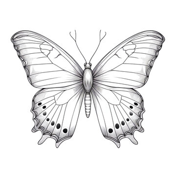 A white pencil drawing of an elegant  Xanthippe Butterfly with delicate wings