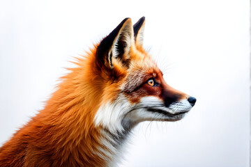Fototapeta premium Side view of a Red fox looking up, two years old, isolated on white