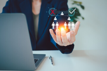 HR, Human resource management concept, recruitment, leadership and team building. recruitment process to work efficiently and achieve sustainable business success.	